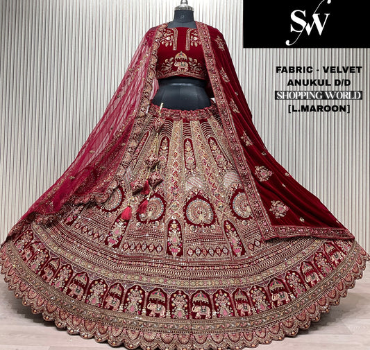 Heavy Rajwada Dark maroon Double dupatta Bridal Lehenga
