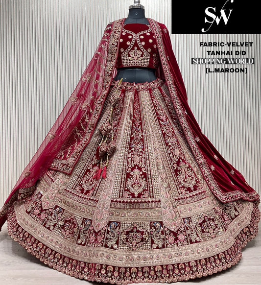 Gorgeous light maroon Double duptta Bridal Lehenga