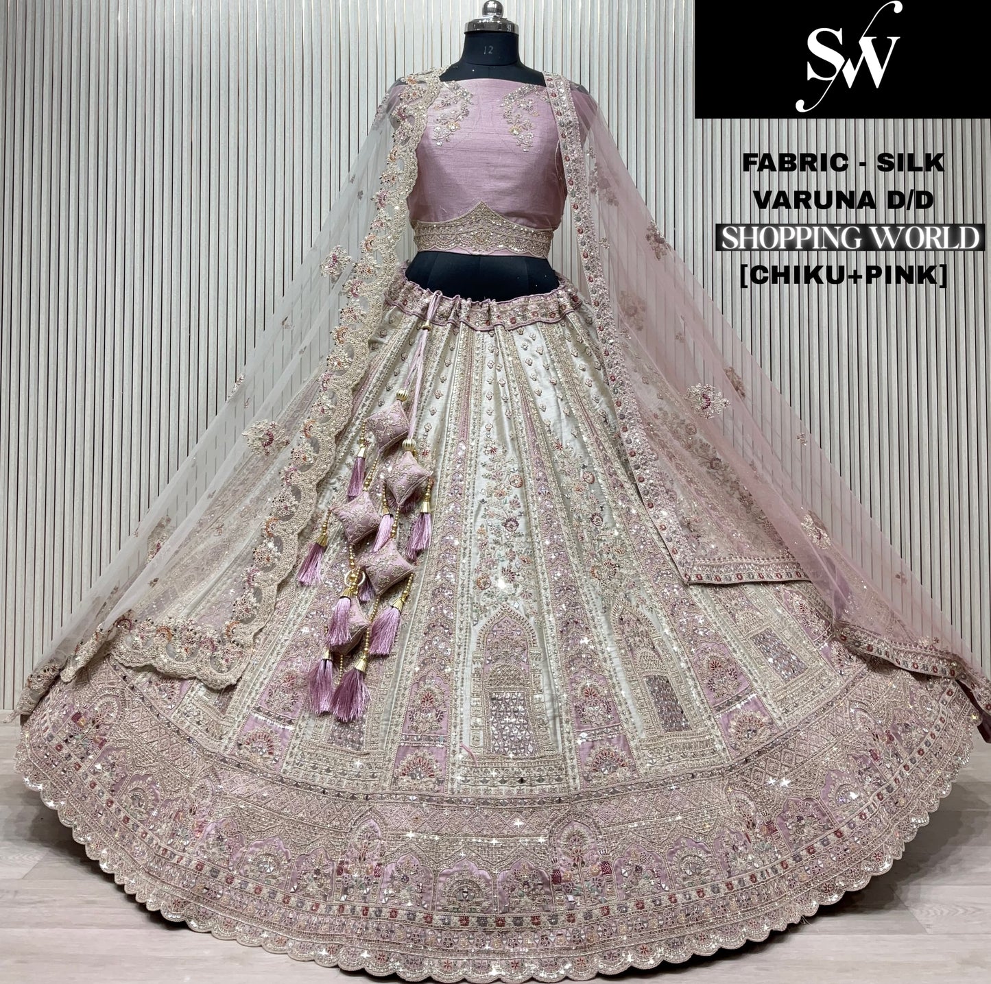 Designer Lavender Silk peacock Double Duptta Bridal Lehenga