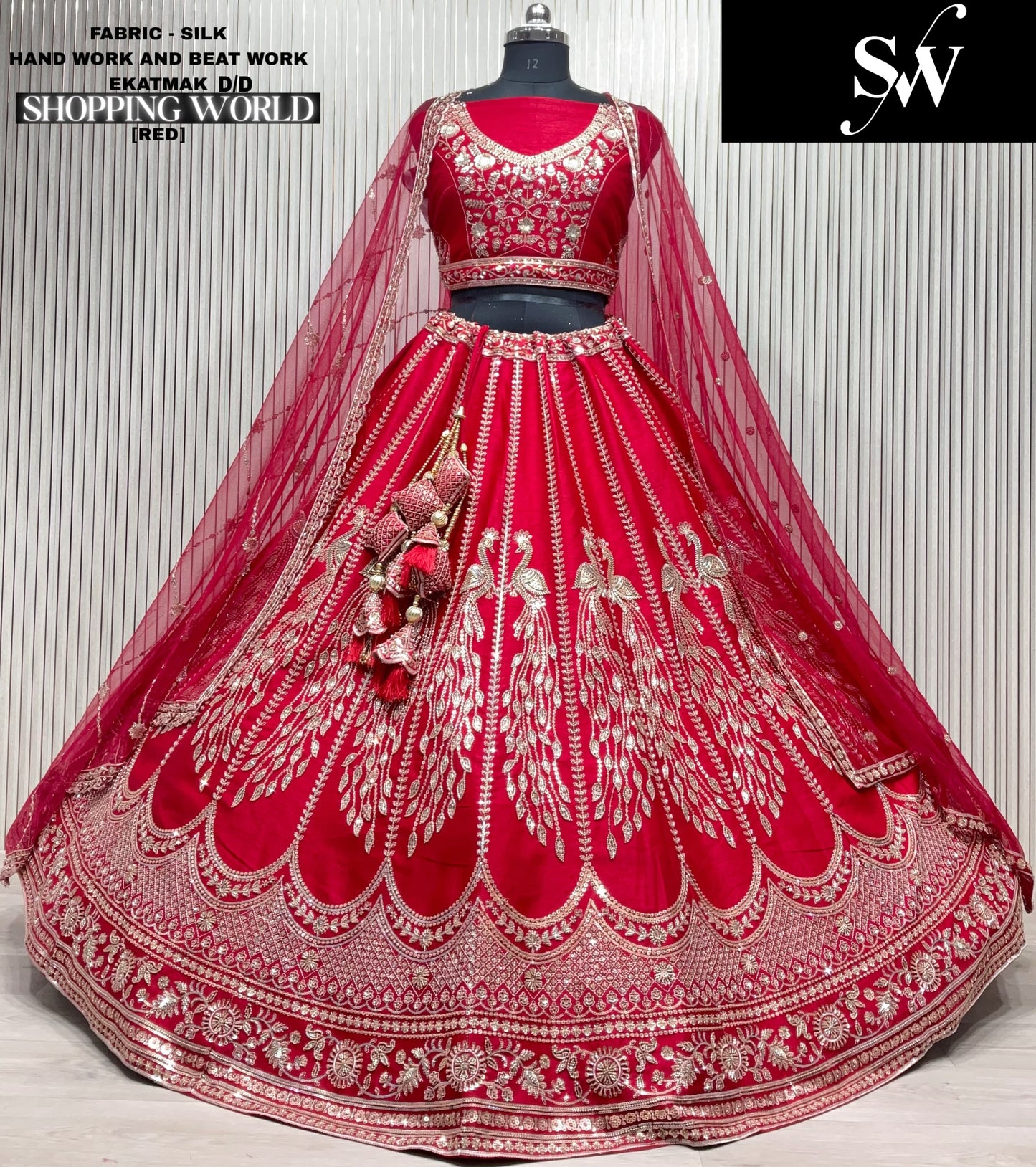 Awesome Rani pink Silk peacock Double Duptta Bridal Lehenga