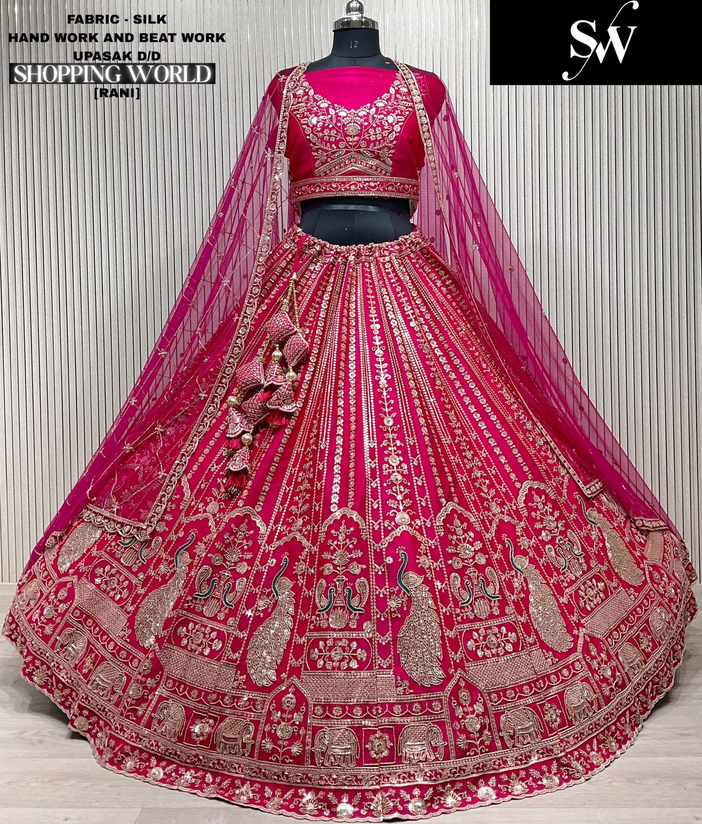 Pleasing red Silk peacock Double Duptta Bridal Lehenga