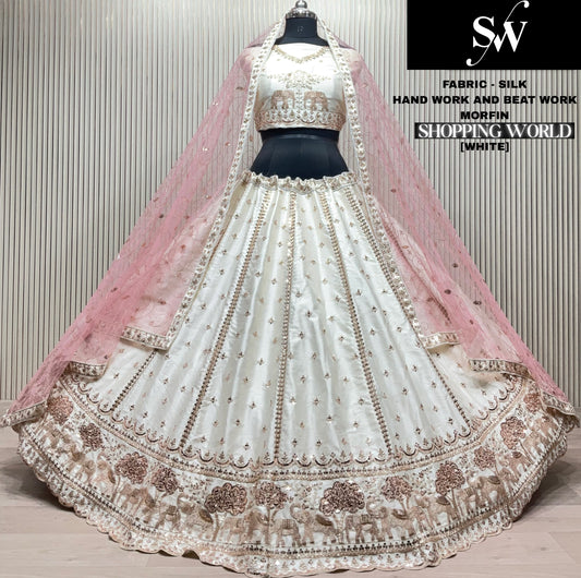 Fabulous White gajraj Silk Double Duptta Bridal Lehenga