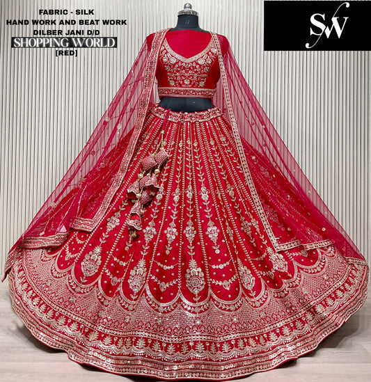 Gorgeous Red Silk peacock Double Duptta Bridal Lehenga