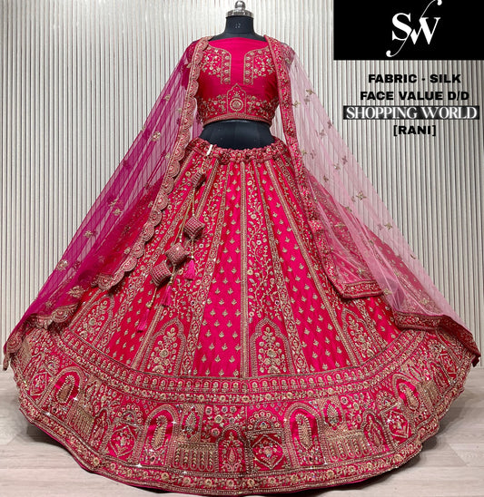 आकर्षक रानी पिंक सिल्क डबल दुपट्टा ब्राइडल लेहंगा