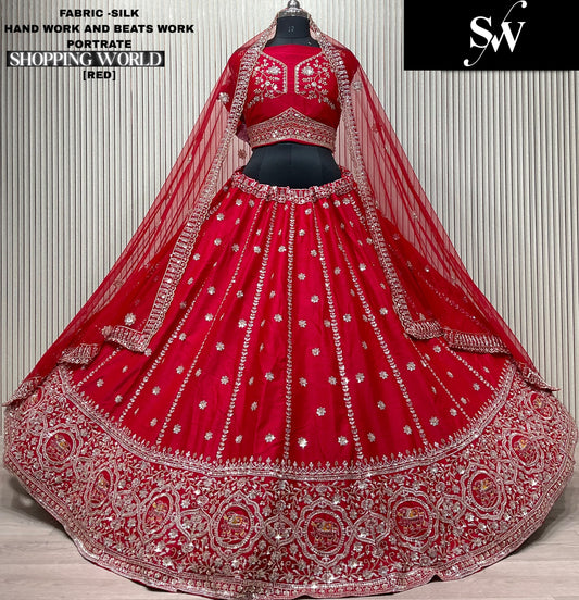 Good looking Red Silk Double Duptta Bridal Lehenga
