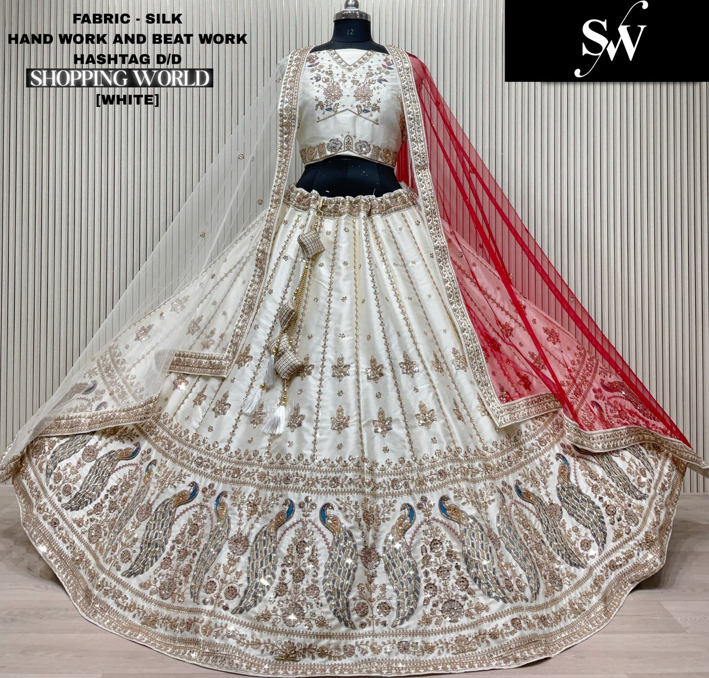 Amazing red peacock Silk Double Duptta Bridal Lehenga