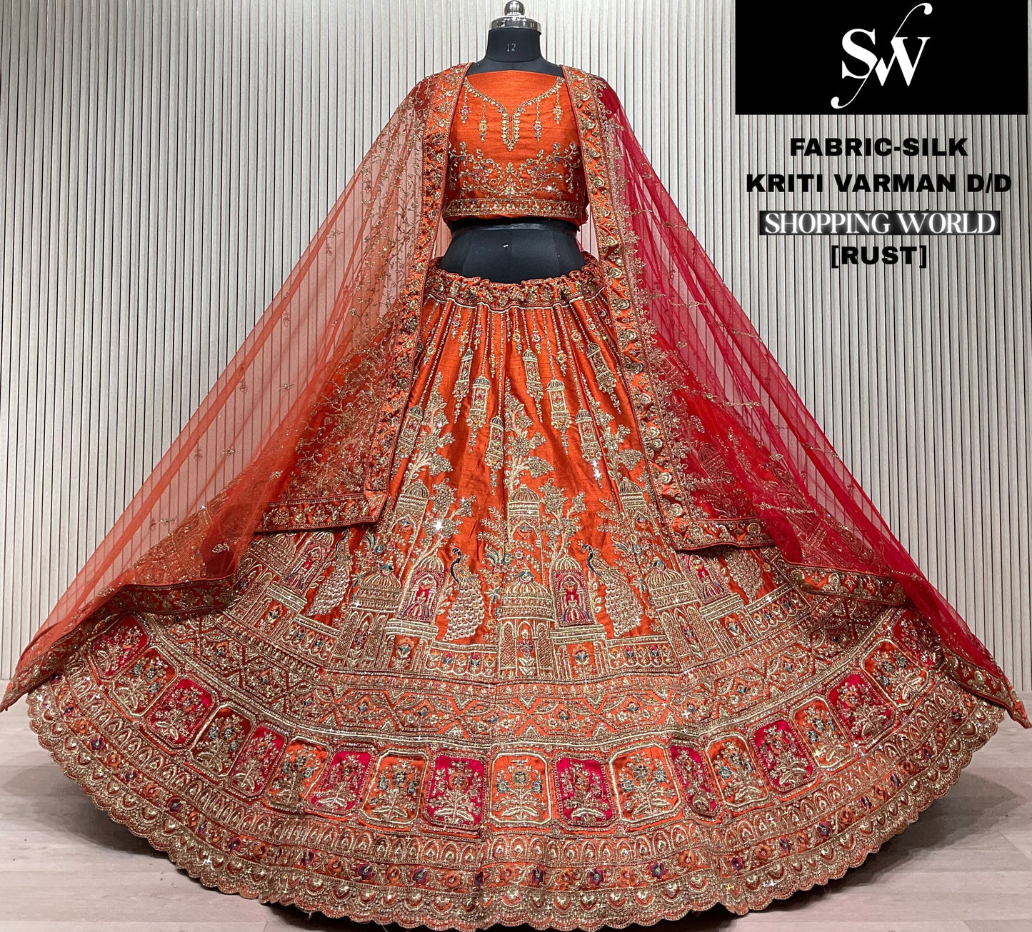 Something different red peacock Silk Bridal Lehenga
