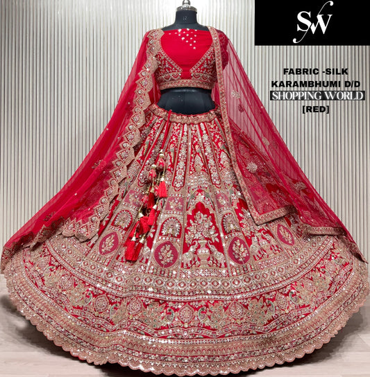 Good looking red Silk peacock Bridal Lehenga
