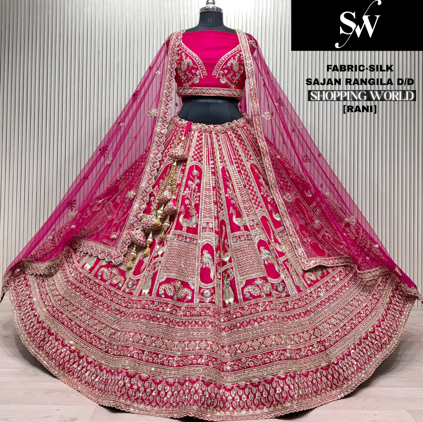 Engaging red Silk peacock Bridal Lehenga
