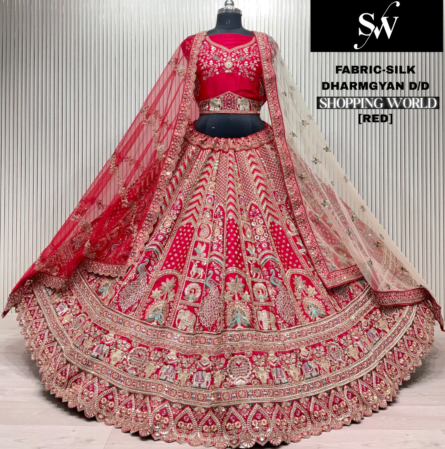 Beautiful Rani pink peacock Silk Double Duptta Bridal Lehenga