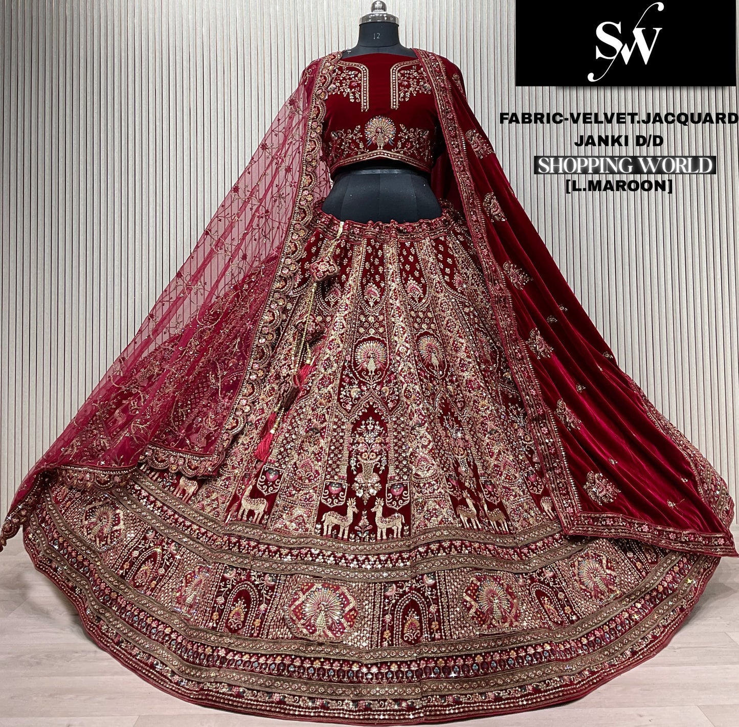 Lavishing Rani pink Double Duptta Velvet jacquard Bridal Lehenga