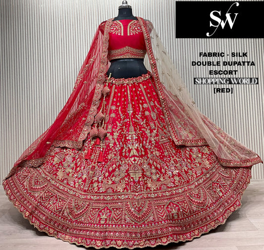 Lovely red Silk Double Duptta Bridal Lehenga