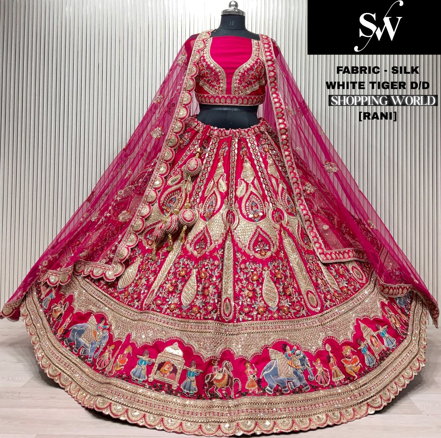 Astonishing red Double Dupatta Silk Bridal Lehenga