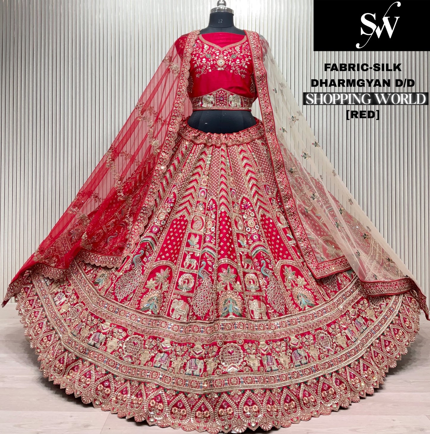 Khoobsurat Rust orange Silk peacock Lehenga