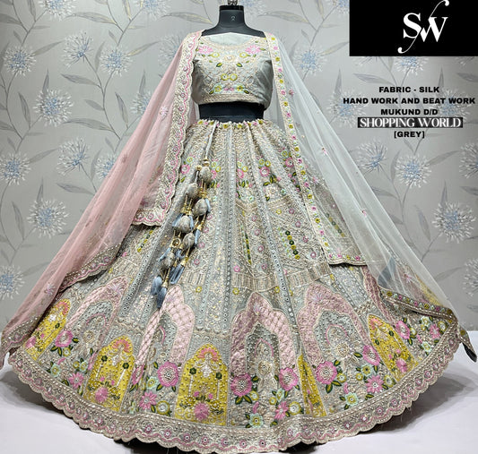 Fabulous White grey Silk Lehenga