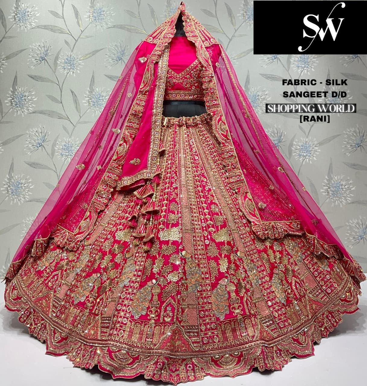 Gorgeous red peacock Silk Double Duptta Bridal Lehenga