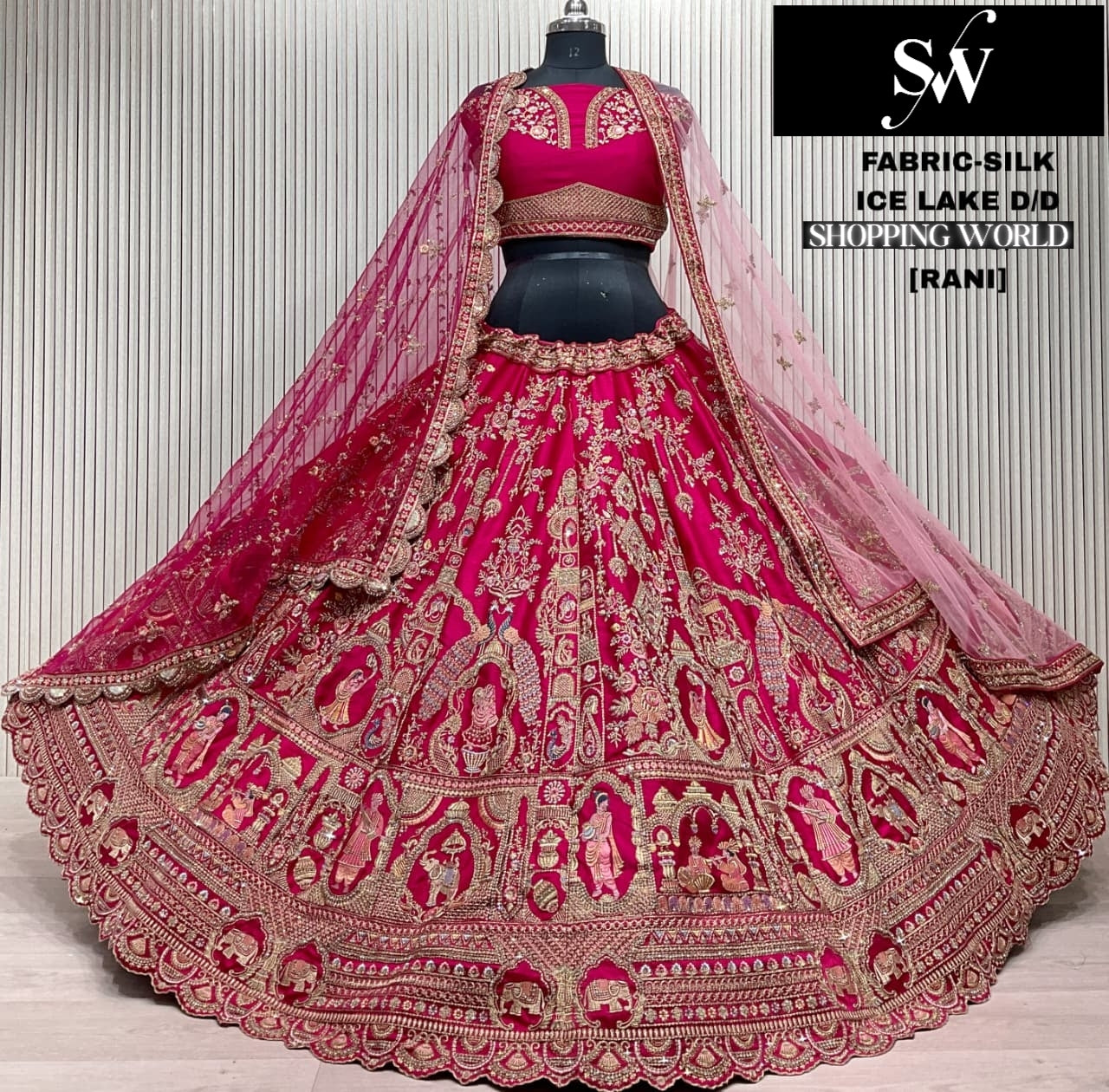 Fantastic red Silk Double Duptta Tail Bridal Lehenga