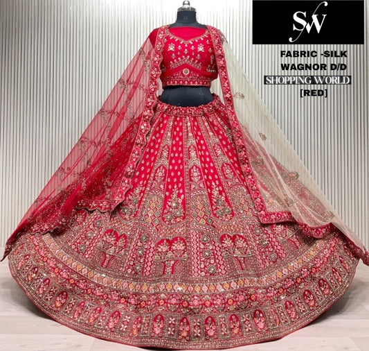 Eye catching red Silk Bridal Lehenga