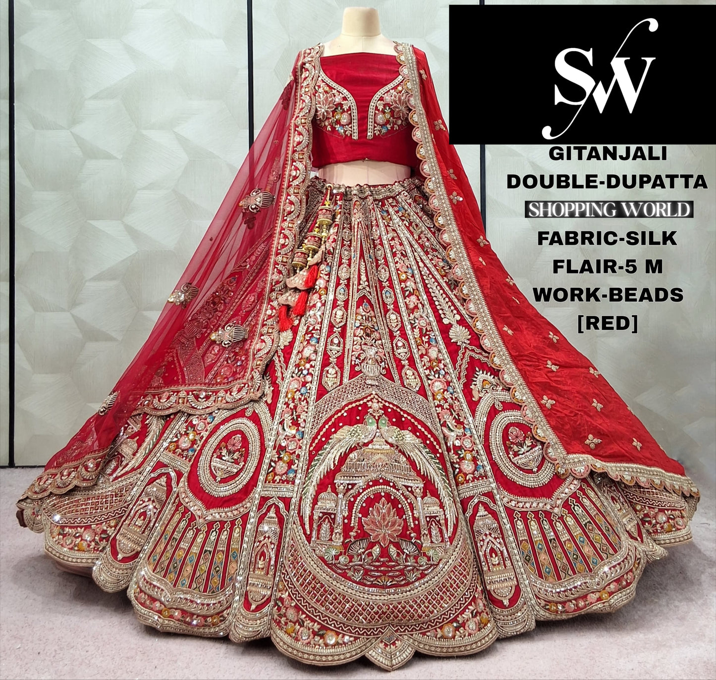 Astonishing peacock Silk Rani pink Double Duptta Bridal Lehenga