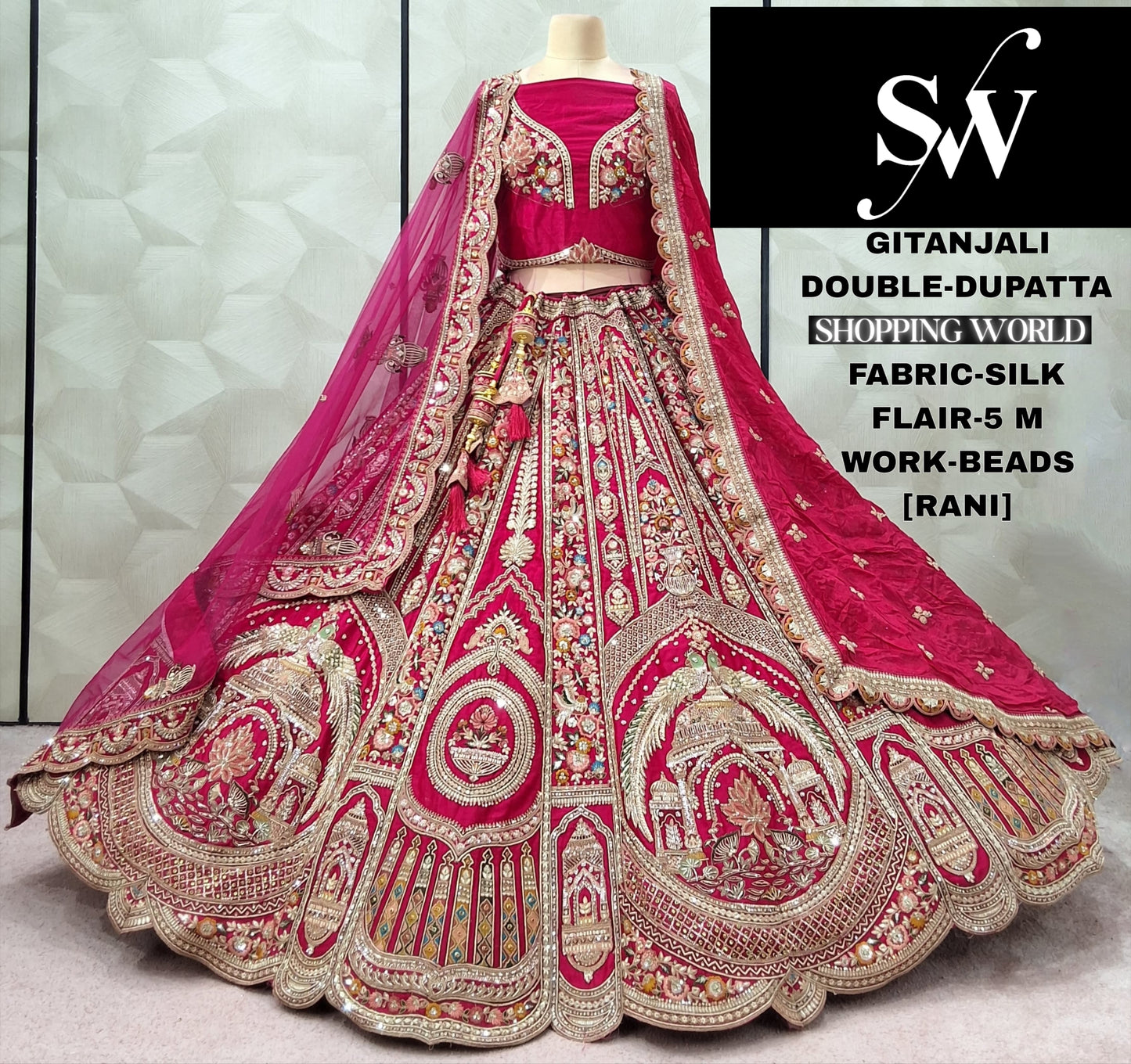 Glamorous red peacock Silk Double Duptta Bridal Lehenga