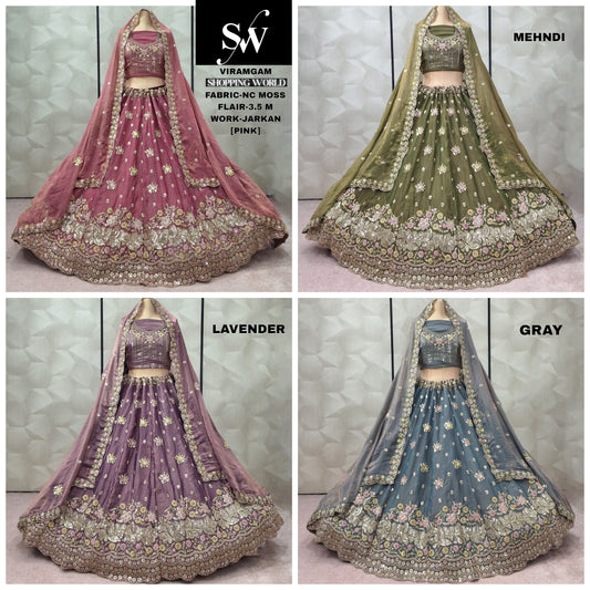 Fantastic pink Mehendi green Lavender Grey Nc moss Lehenga