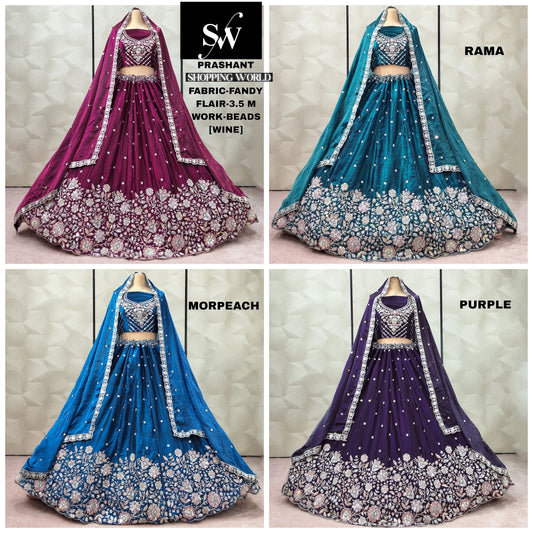 Amazing wine Rama green Blue Morpeach Blue Purple Fandy Lehenga