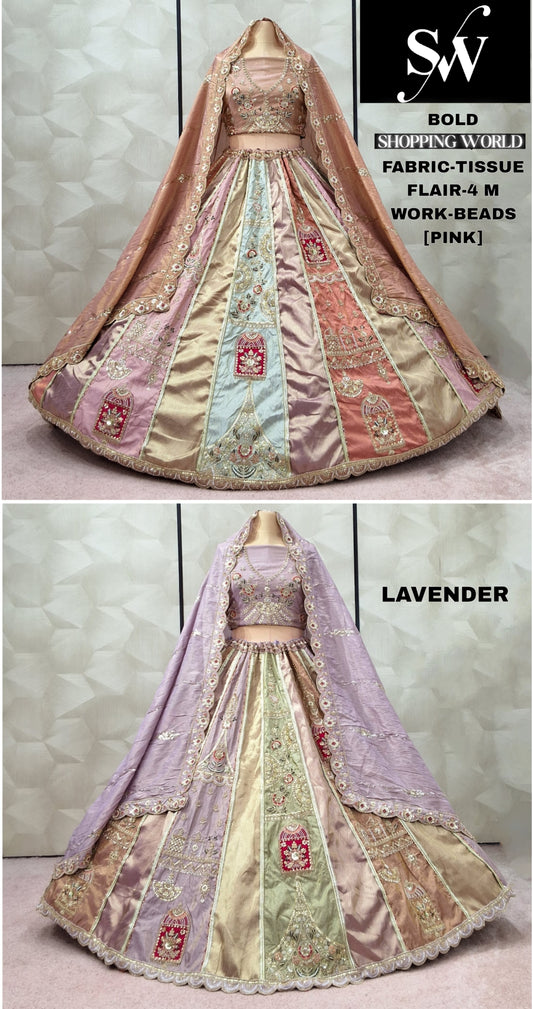 Delightful Lavender Pink Tissue Lehenga