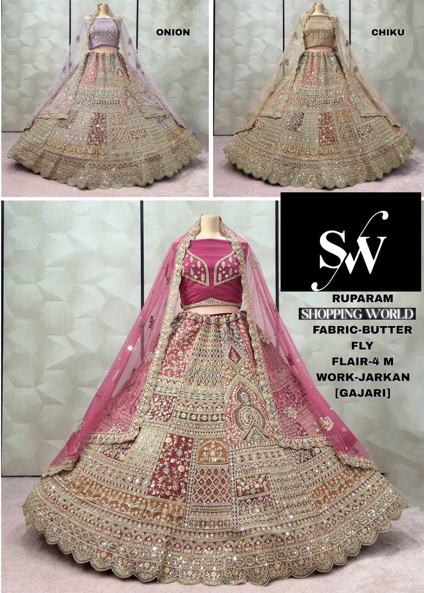 Pleasing Onion pink Gajri pink Chiku golden Butter Lehenga