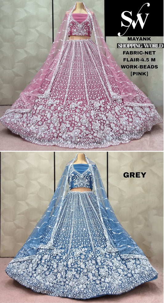 Beautiful Sky blue Grey Net Lehenga