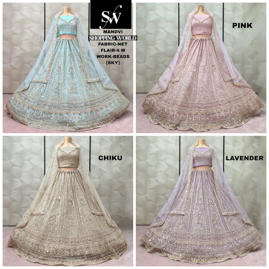 Pretty Sky blue Pink Chiku golden Lavender Lehenga