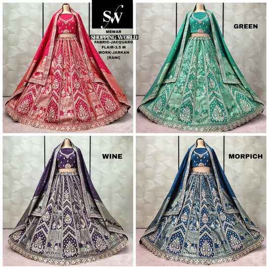 Good looking Rani pink Green Wine Morpich Lehenga