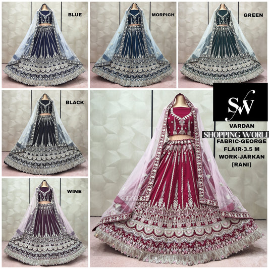 Stunning blue morpich green Black Wine Rani pink Lehenga