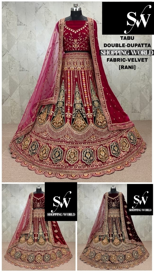 Gorgeous Rani pink Double Duptta Velvet Bridal Lehenga