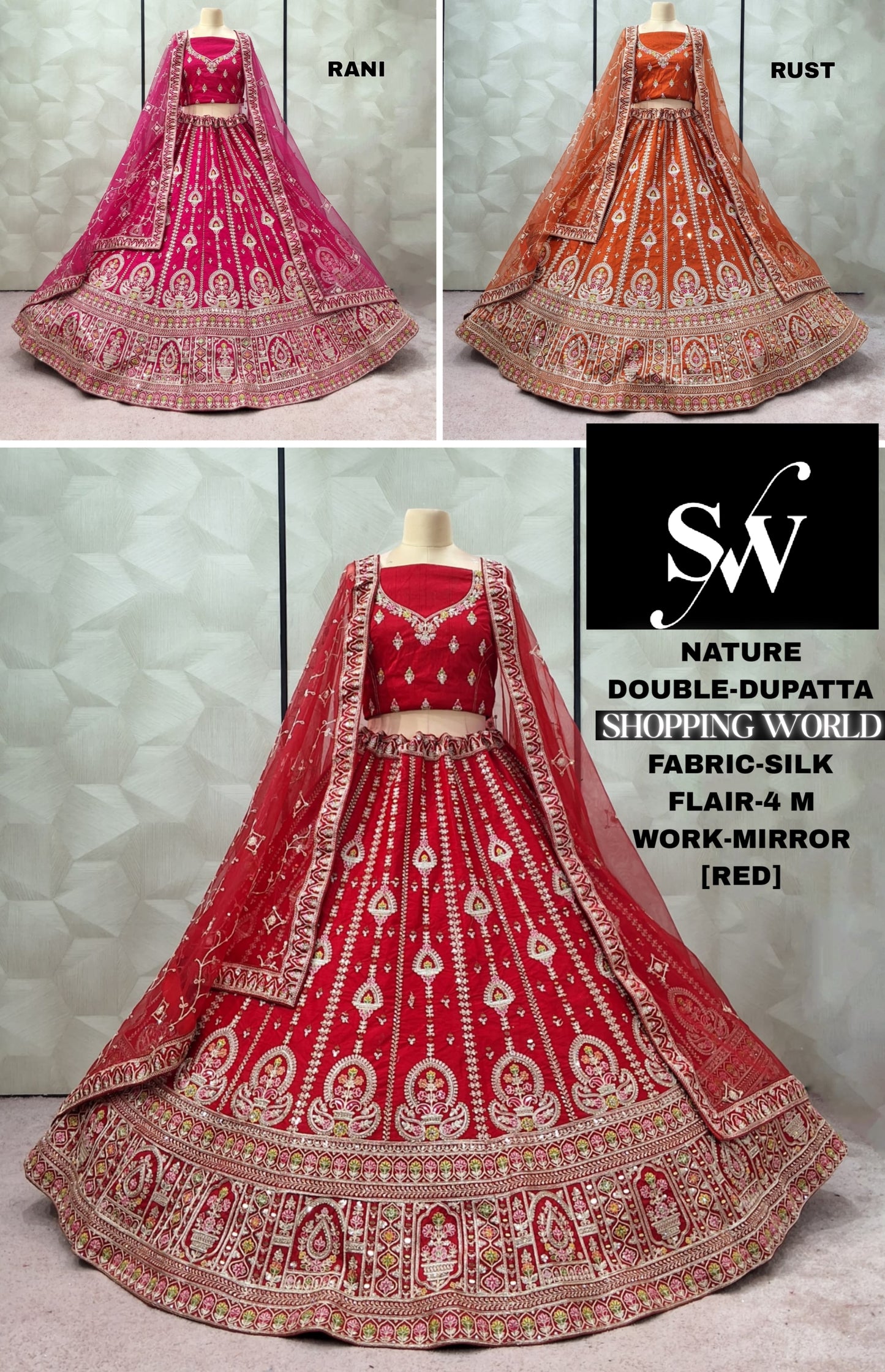 Tremendous Rani pink Red Rust Double Duptta Silk Bridal Lehenga