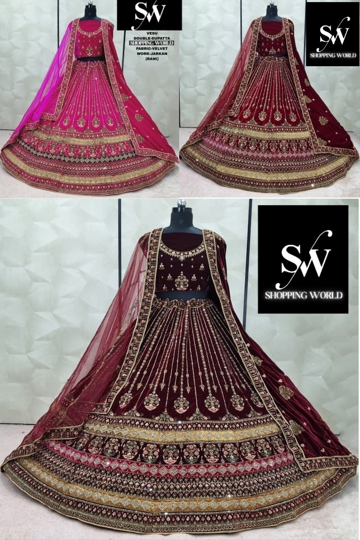 Amazing Maroon Rani pink Dark maroon Double Duptta Silk Bridal Lehenga