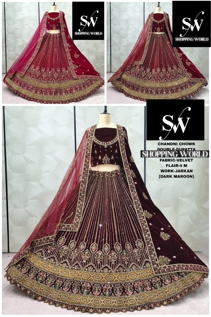 Delightful Maroon Red Rani pink Double Duptta Silk Bridal Lehenga