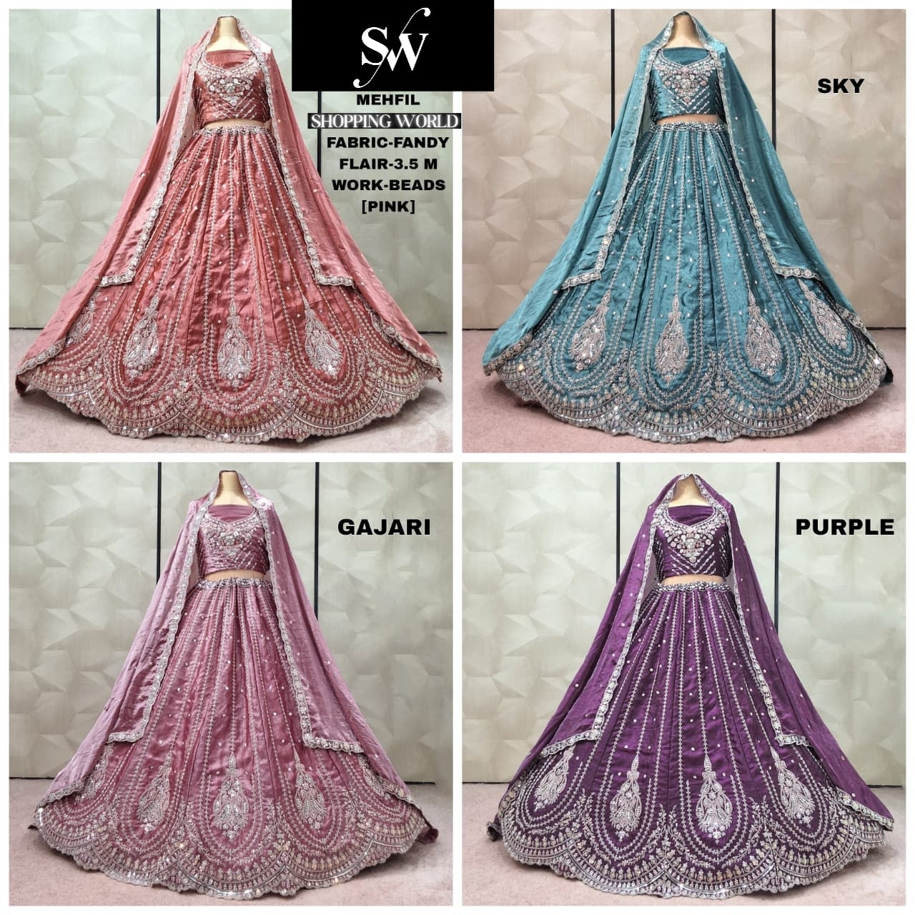 Lovely Sky blue Gajri pink Purple pink net Lehenga