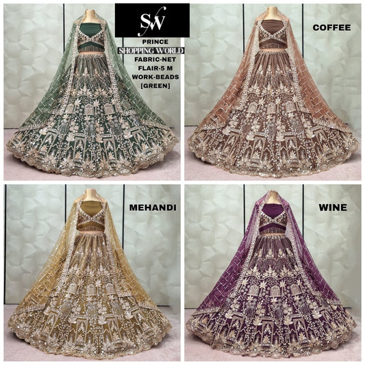 Fantastic Green Coffee mehendi Wine net lehenga