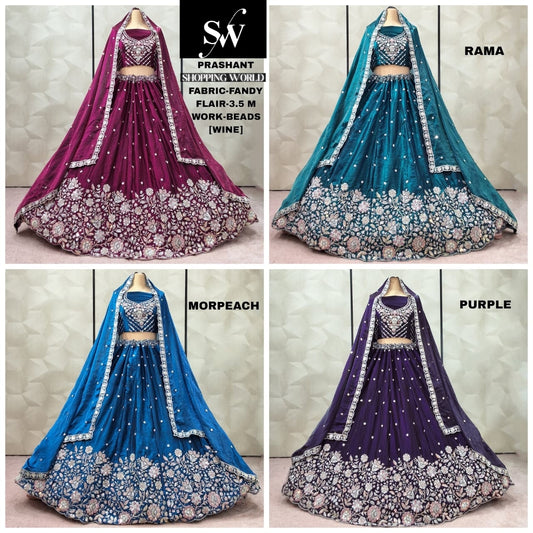 Charming Rama green Wine Morpeach Blue Purple fendy lehenga