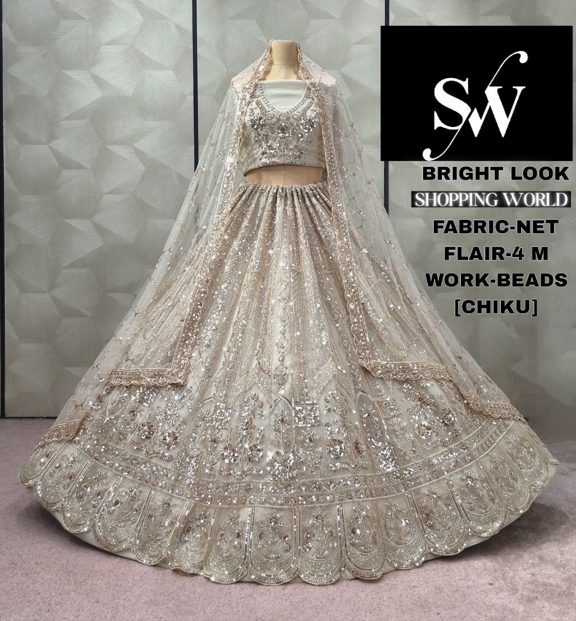 Delightful Chiku golden Net Lehenga