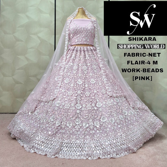 Designer pink Net Lehenga