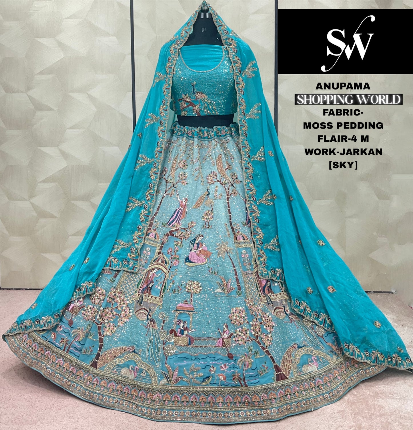 Engaging Sky blue Moss Pedding Lehenga
