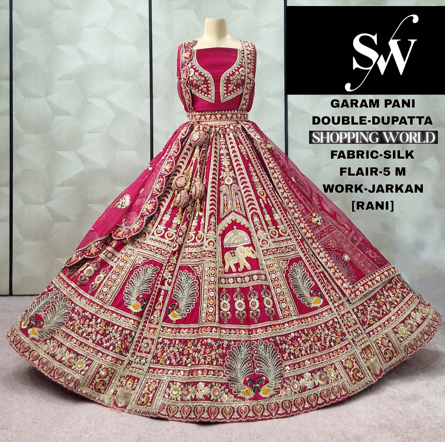 Elegant Red Silk Double Duptta peacock Bridal Lehenga