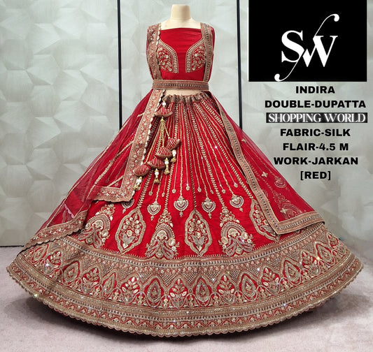 Gorgeous Red Silk Double Duptta Bridal Lehenga
