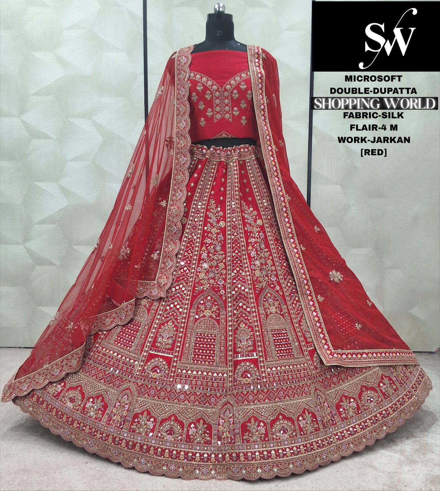 Attractive Red Rani pink Silk Double Duptta Bridal Lehenga