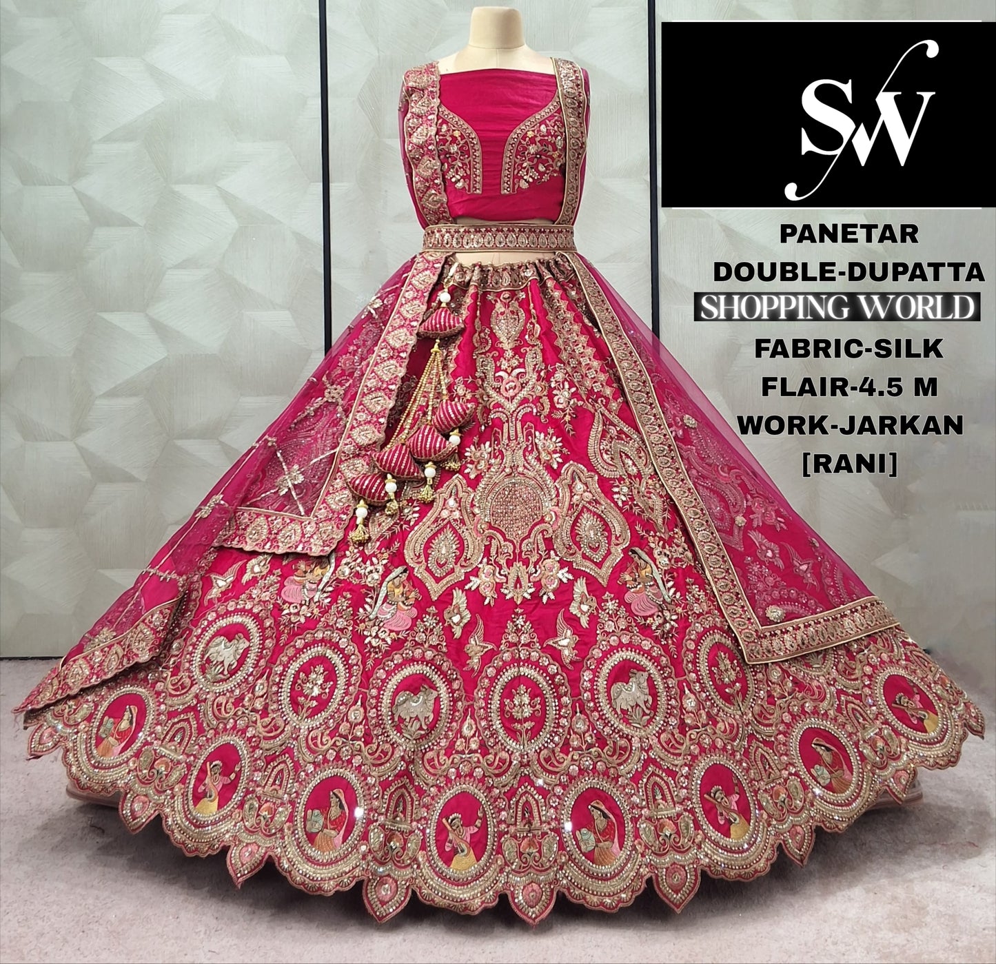 Glamorous red Double Duptta Silk Bridal lehenga