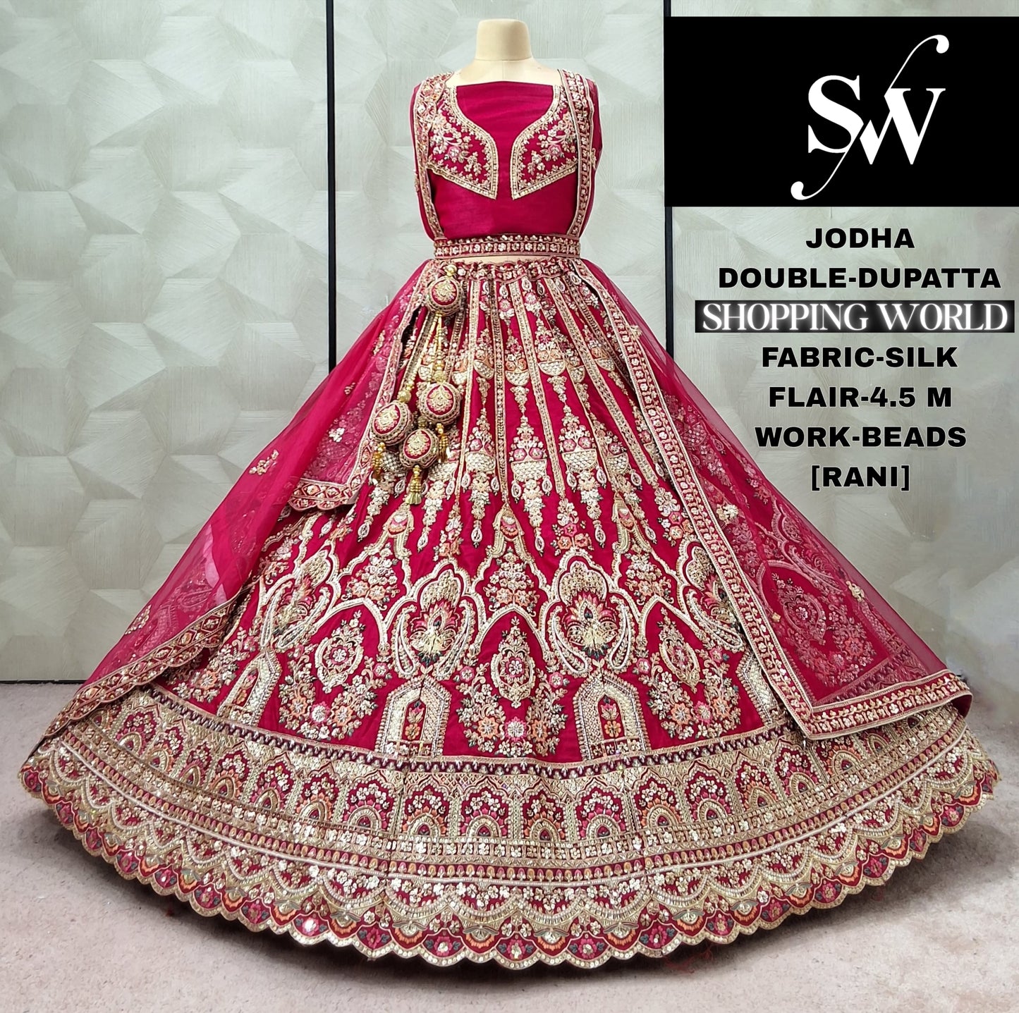 Delightful Chiku White Double Duptta Silk Bridal lehenga