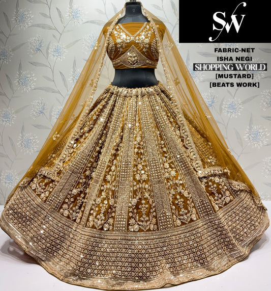 Eye catching Mustard Net Lehenga