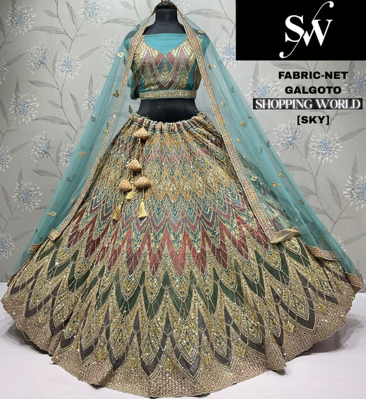 Stunning Sky blue Net Lehenga