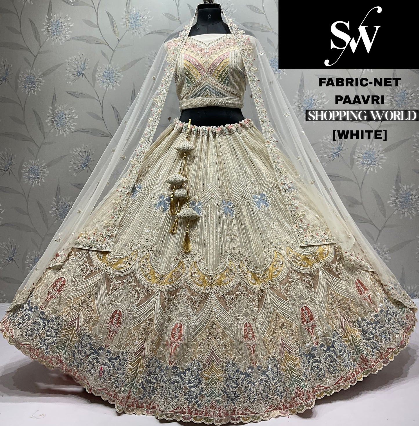 Astonishing Peach Net lehenga